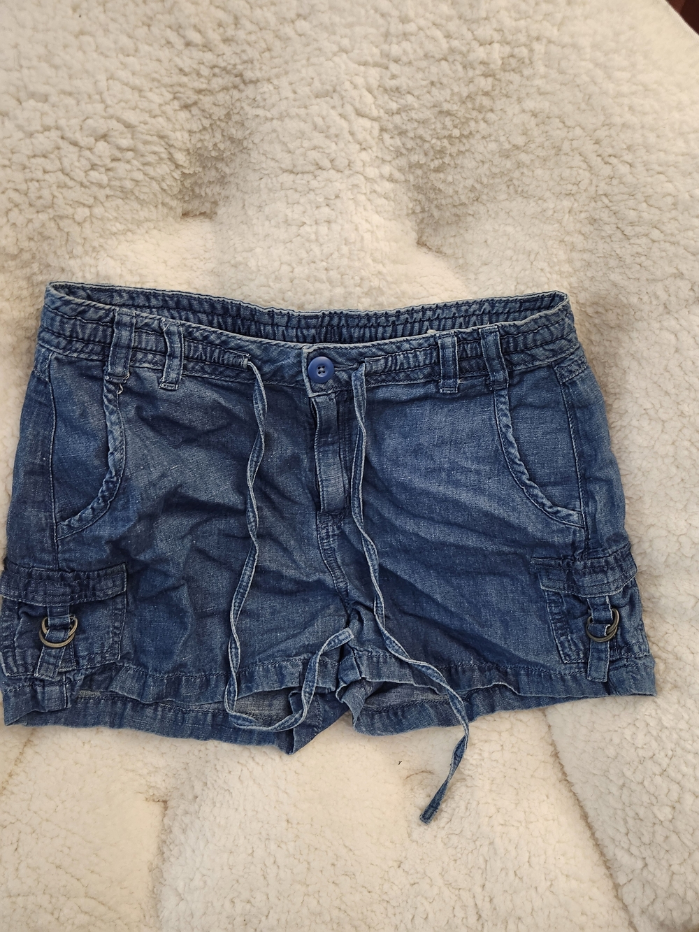 American Eagle Outfitters Blue Denim Cargo Drawstring Shorts